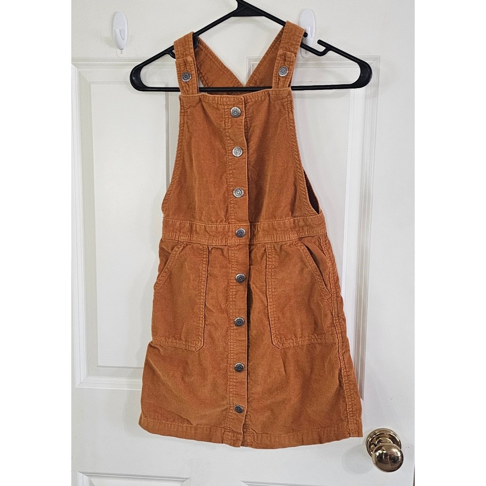 Old Navy Girls Corduroy Pinafore Jumper Dress Mustard Yellow Brown Size L 10